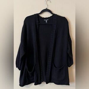 23. Eileen Fisher Open Front Linen Blend Black Cardigan Size 2X
